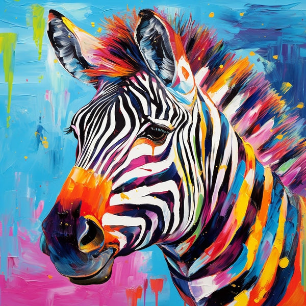 Peinture Zèbre Coloré, art mural décoration nature
