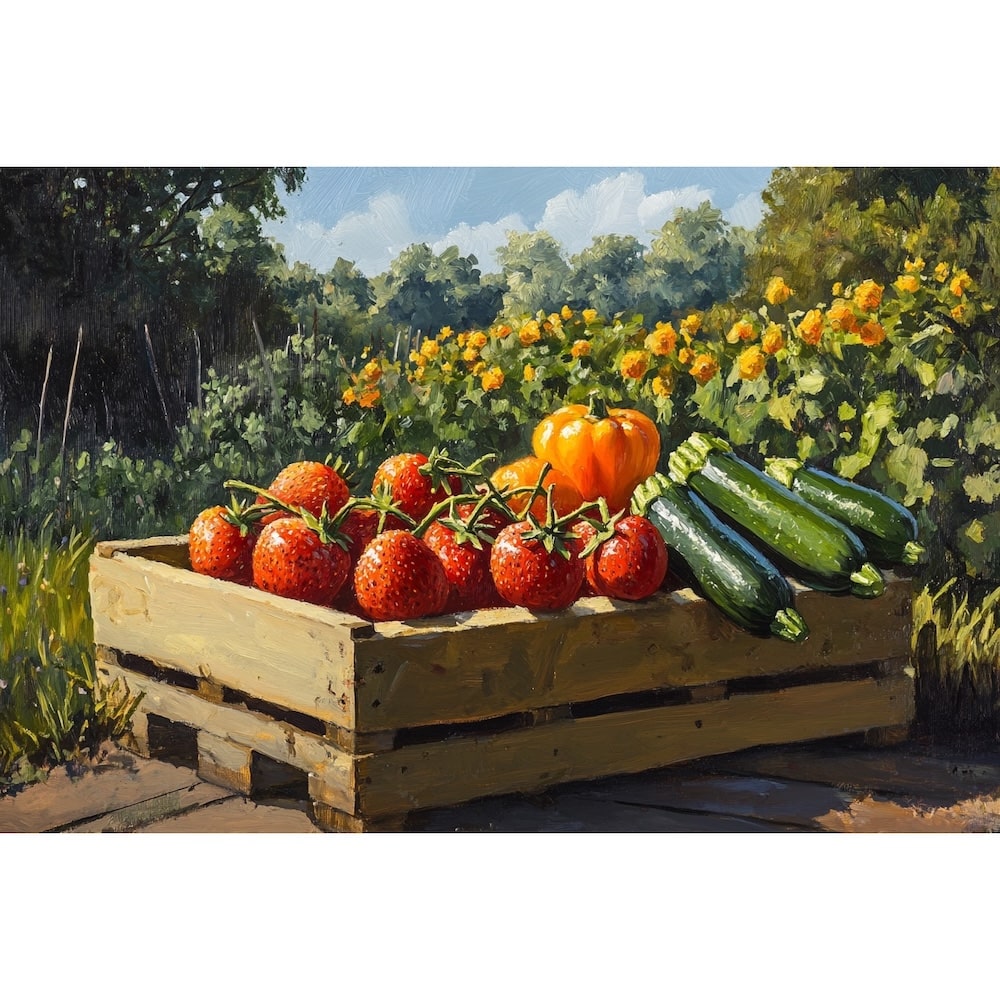 Peinture Cagette du Potager, art mural décoration nature
