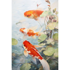 Peinture de Poissons Japonais, art mural décoration nature