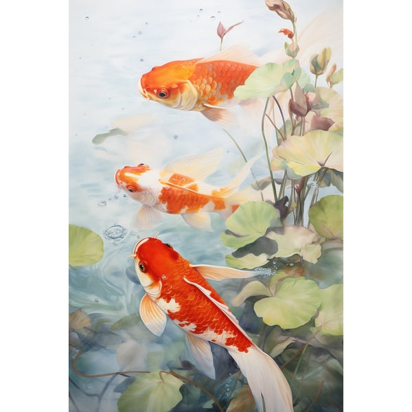Peinture de Poissons Japonais, art mural décoration nature