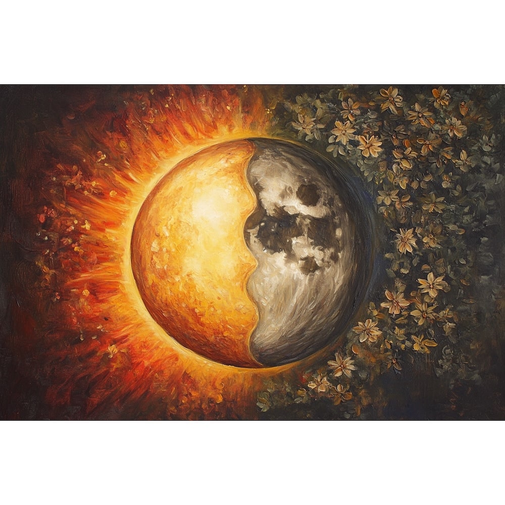 Peinture Soleil et Lune, art mural décoration nature