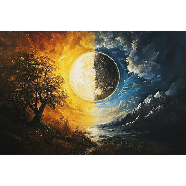 Peinture Dualité Jour et Nuit, art mural décoration nature