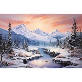 Peinture Montagne Hiver, art mural décoration nature