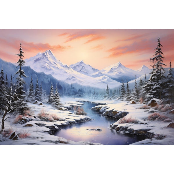 Peinture Montagne Hiver, art mural décoration nature