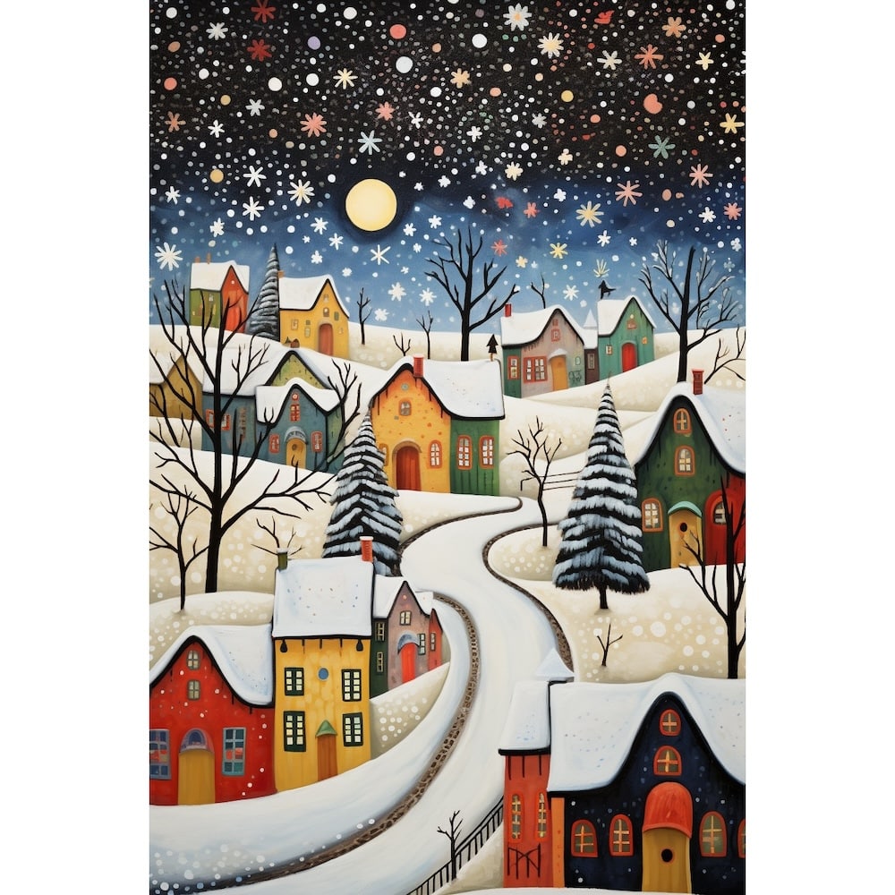 Peinture Naive Neige, art mural décoration nature