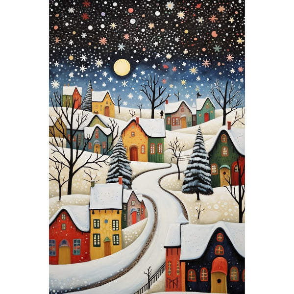 Peinture Naive Neige, art mural décoration nature