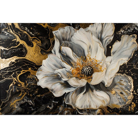 Peinture Fleur Noir et Blanc, art mural décoration nature