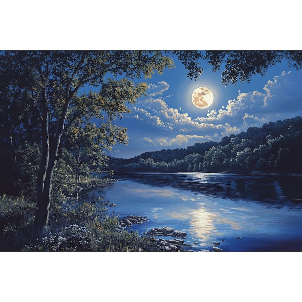 Peinture Lune Nuit, art mural décoration nature