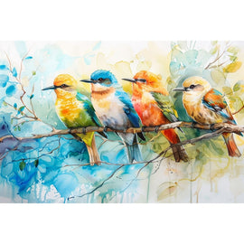 Peinture Aquarelle Oiseaux, art mural décoration nature, vue 2