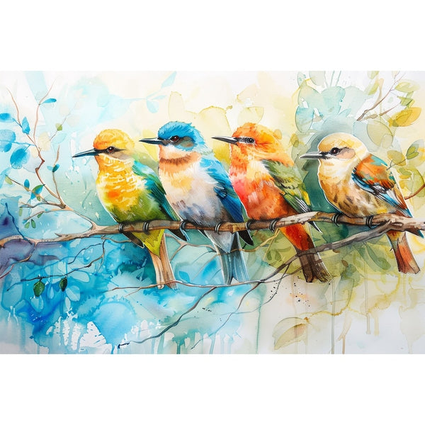 Peinture Aquarelle Oiseaux, art mural décoration nature, vue 2