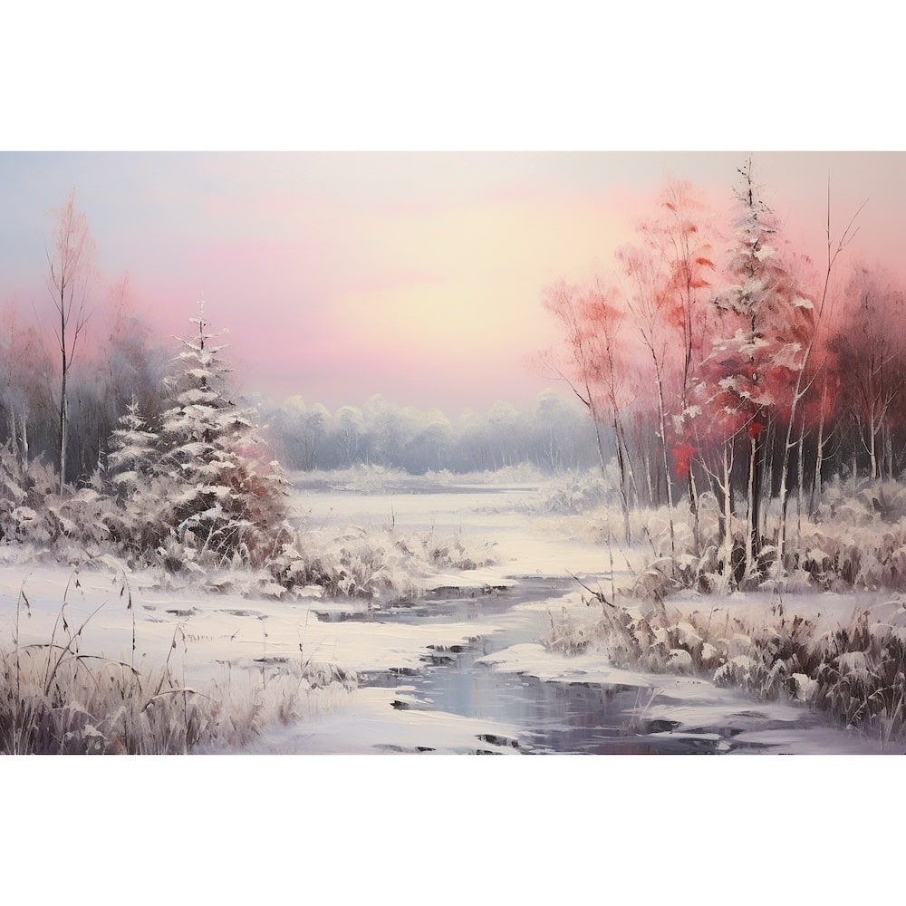 Peinture Crépuscule Hivernal Rosé, art mural décoration nature