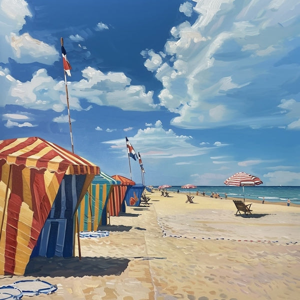 Peinture Plage de Deauville, art mural décoration nature