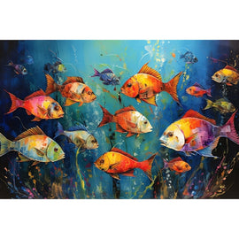 Peinture Poissons Stylisés, art mural décoration nature
