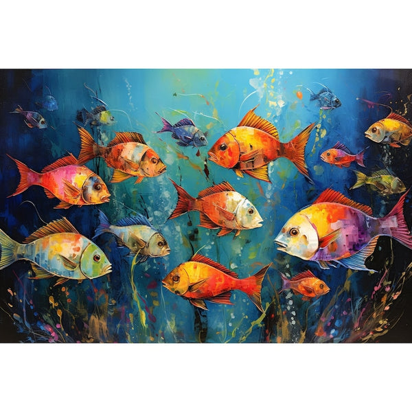 Peinture Poissons Stylisés, art mural décoration nature