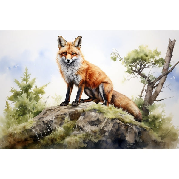 Peinture Aquarelle Renard, art mural décoration nature
