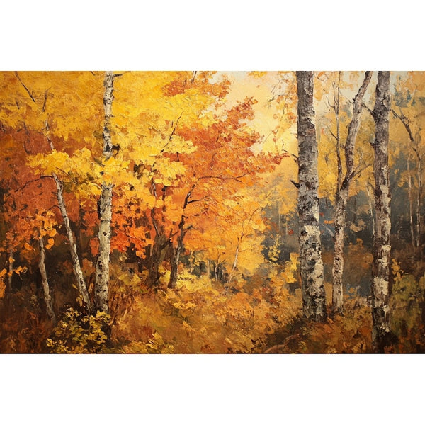 Peinture Bouleaux Dorés d'Automne, art mural décoration nature