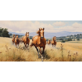 Peinture Troupeau de Chevaux en Prairie, art mural décoration nature