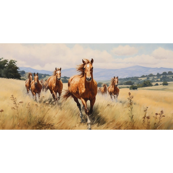 Peinture Troupeau de Chevaux en Prairie, art mural décoration nature