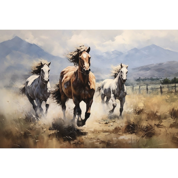 Tableau Trois Chevaux Lancés, art mural décoration nature