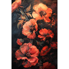 Tableau Peinture de Coquelicots sur Fond Sombre, art mural décoration nature
