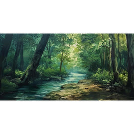 Tableau Peinture Paysage de Ruisseau en Forêt, art mural décoration nature