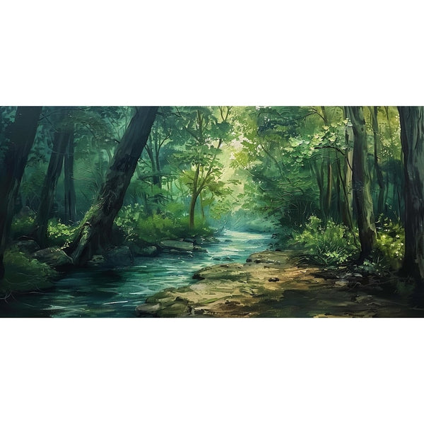 Tableau Peinture Paysage de Ruisseau en Forêt, art mural décoration nature