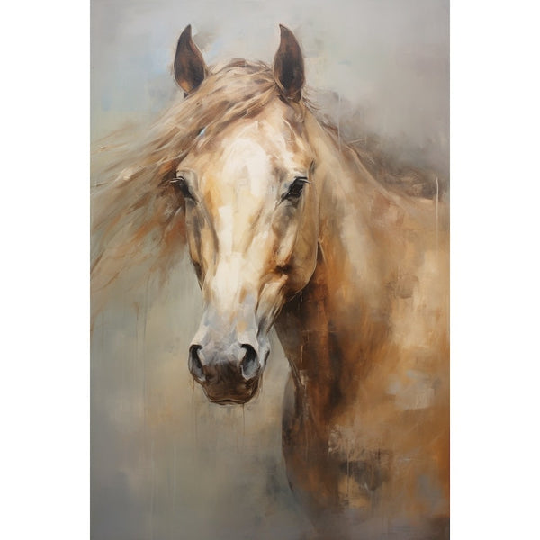 Peinture Tête de Cheval Crème, art mural décoration nature