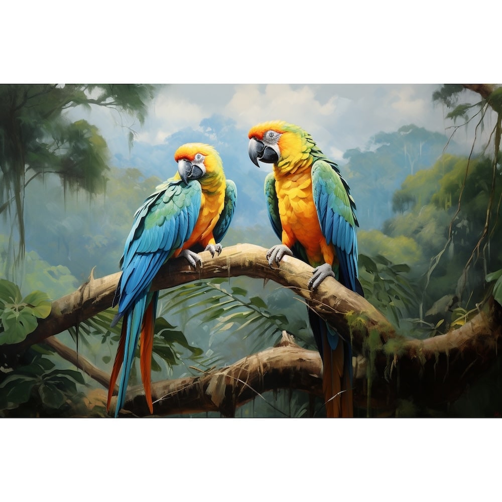 Peinture avec des Perroquets, art mural décoration nature