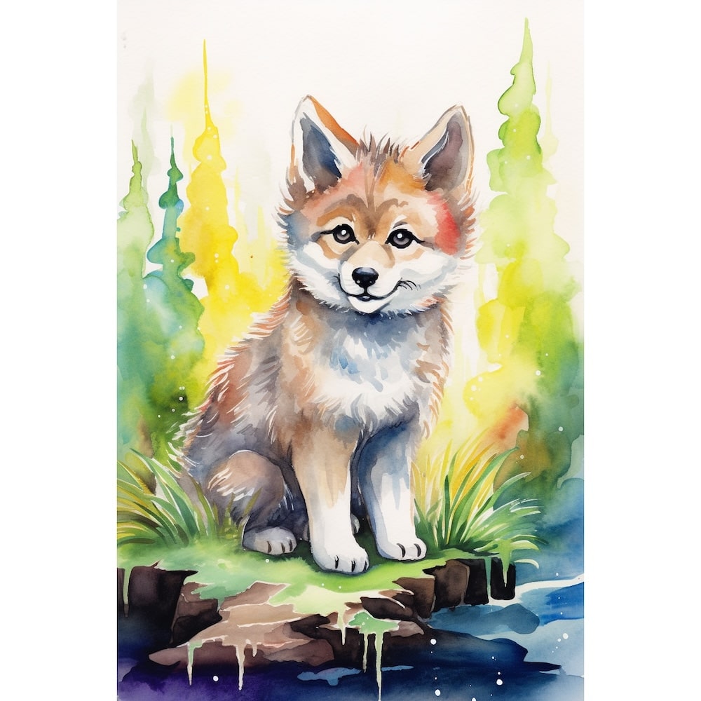 Peinture Petit Loup, art mural décoration nature