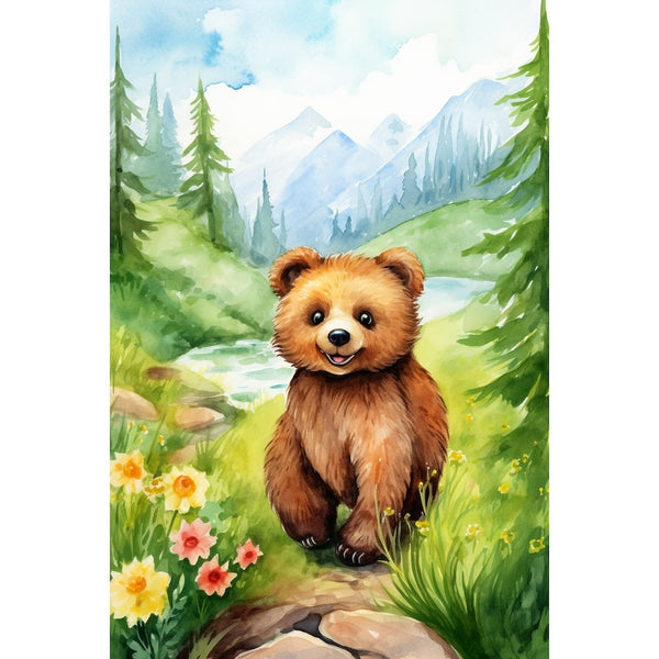 Peinture Petit Ours Brun, art mural décoration nature