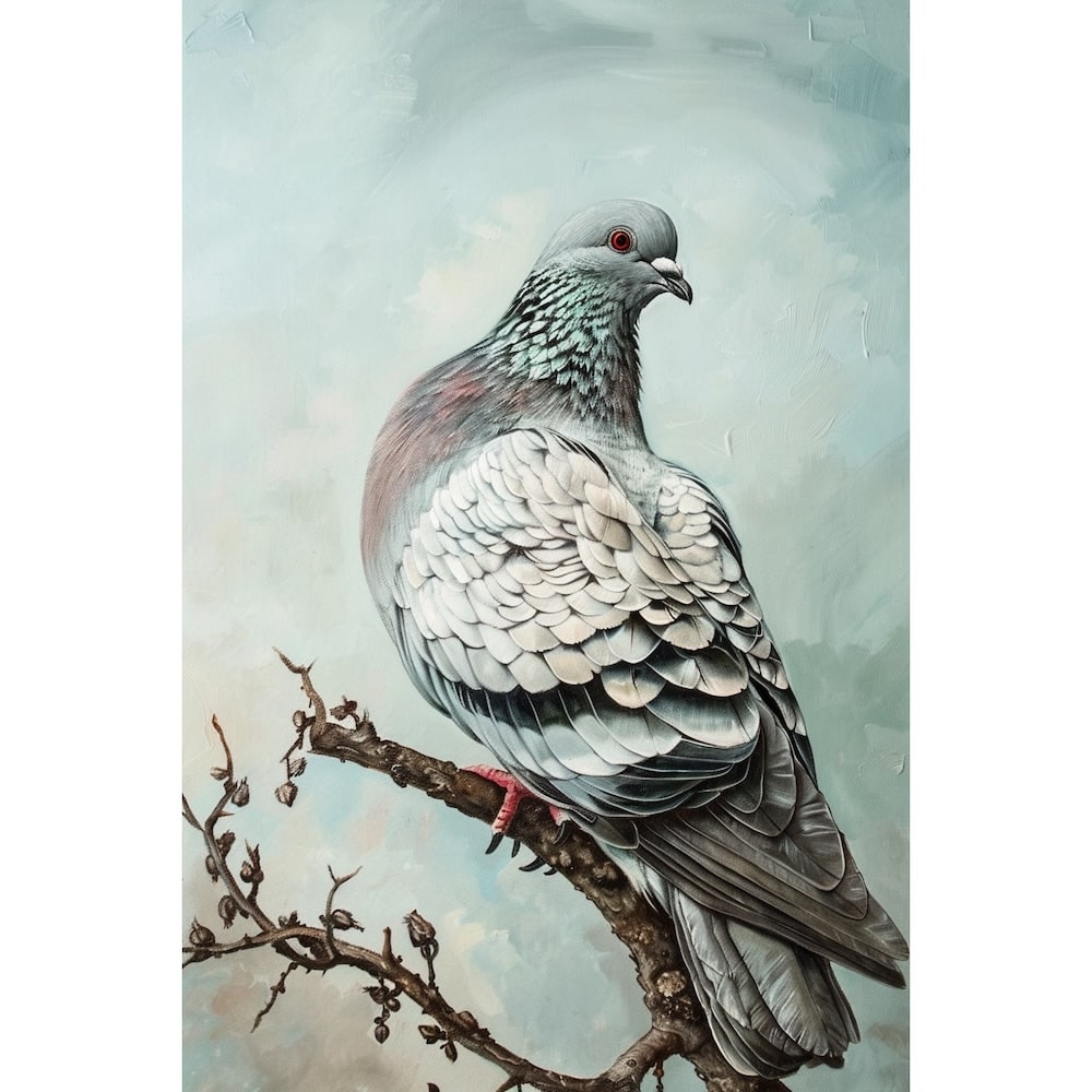 Peinture Pigeon, art mural décoration nature, vue 2