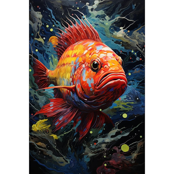 Peinture Poisson Coloré, art mural décoration nature