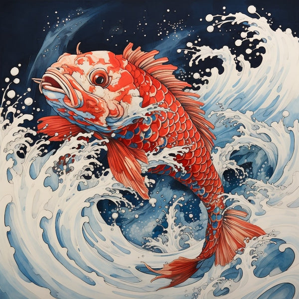 Peinture Poisson Japonais, art mural décoration nature