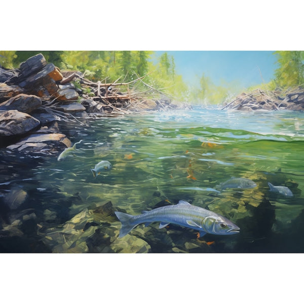 Peinture Poisson Acrylique, art mural décoration nature