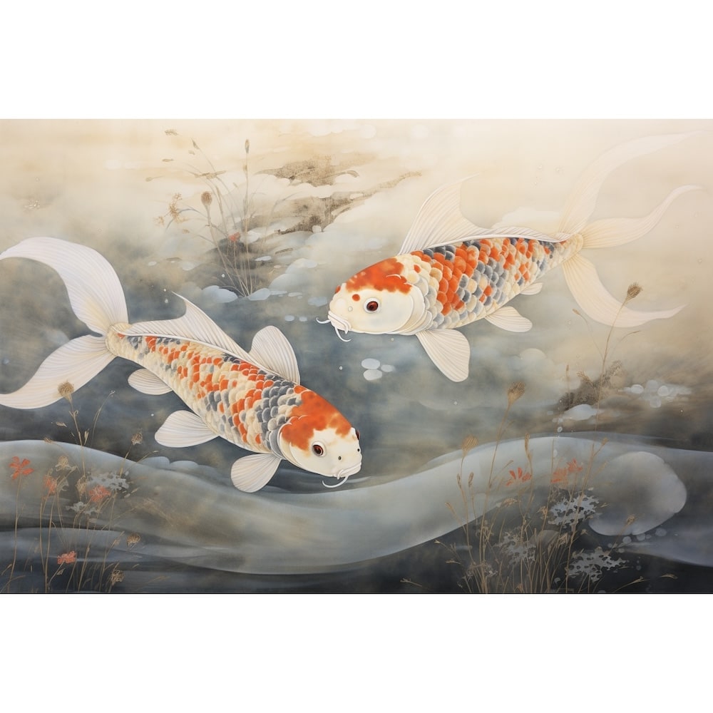 Peinture Japonaise Poisson, art mural décoration nature