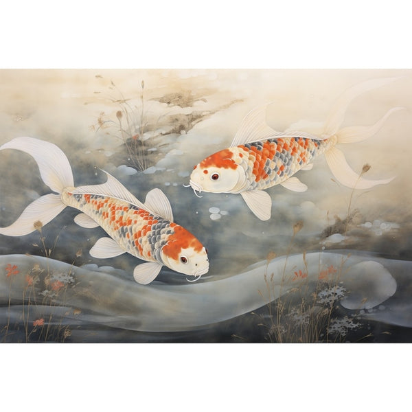 Peinture Japonaise Poisson, art mural décoration nature