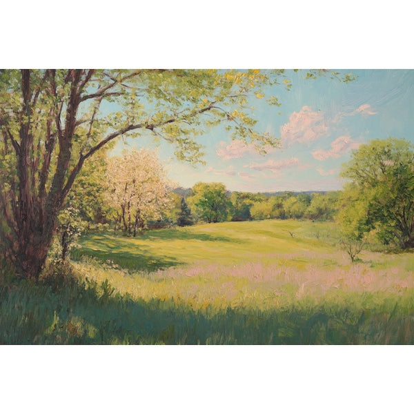 Peinture Prairie Fleurie au Printemps, art mural décoration nature