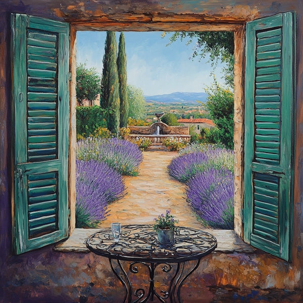 Peinture Provence Fenêtre sur Lavandes, art mural décoration nature