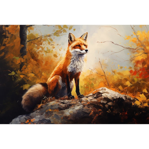 Peinture Renard en Forêt d'Automne, art mural décoration nature