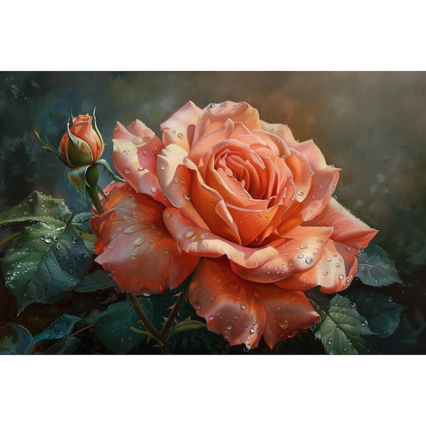 Peinture Fleur Rose, art mural décoration nature