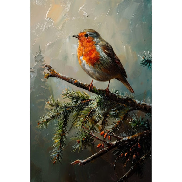 Peinture Rouge-Gorge, art mural décoration nature, vue 2