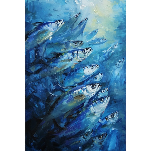 Peinture Sardines vers la Lumière, art mural décoration nature