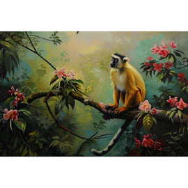 Peinture Singe en Jungle Fleurie, art mural décoration nature