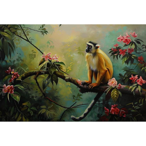 Peinture Singe en Jungle Fleurie, art mural décoration nature