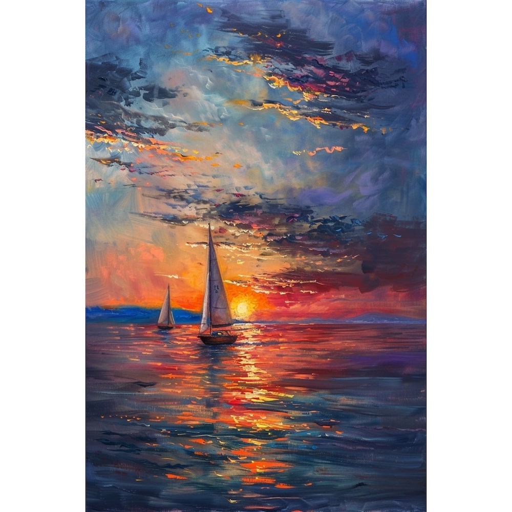 Peinture Soleil Couchant sur la Mer, art mural décoration nature