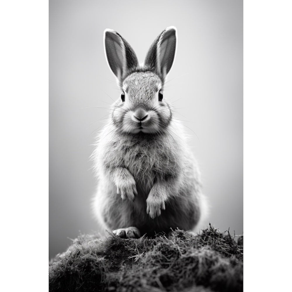 Tableau avec Lapin Noir et Blanc, art mural décoration nature