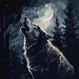 Tableau Loup Lune, art mural décoration nature