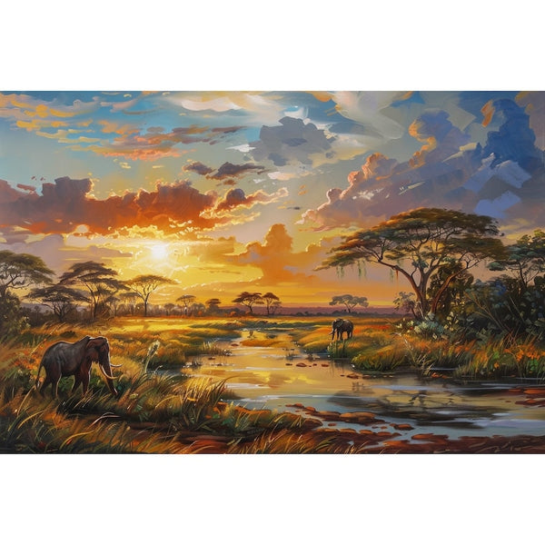 Tableau Peinture Paysage Afrique, art mural décoration nature