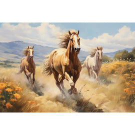 Tableau Trois Chevaux en Prairie, art mural décoration nature