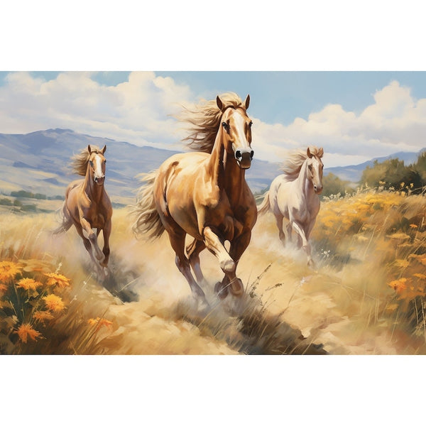 Tableau Trois Chevaux en Prairie, art mural décoration nature